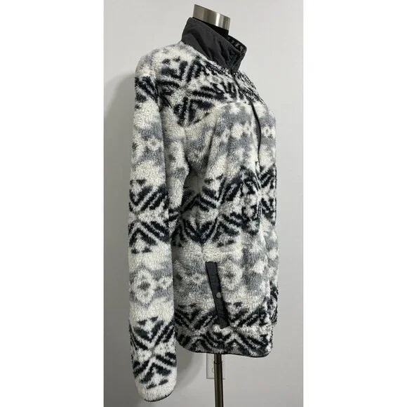 Eddie Bauer Pullover Mens Large Tall White Gray Black Plush Fuzzy Cozy Jacket - Picture 5 of 11